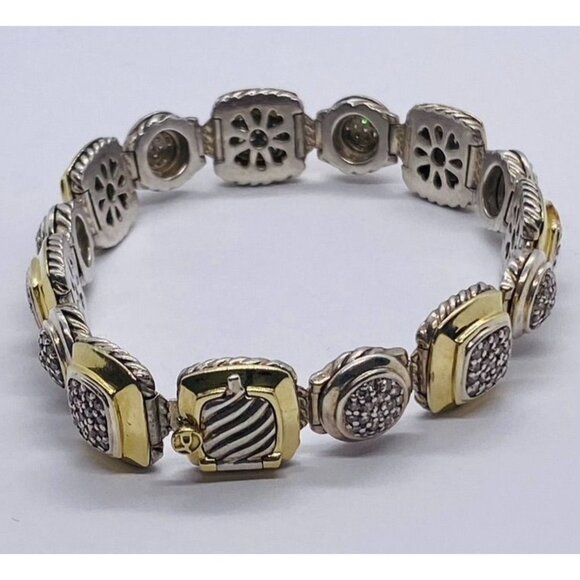 David Yurman Sterling Silver and 18k Yellow Gold Albion Station Diamond Bracelet - Picture 1 of 14